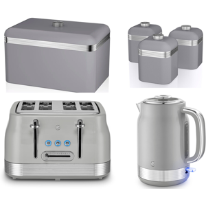 Swan Retro Revive Grey Jug Kettle 4 Slice Toaster Breadbin & Canisters Swan Retro Revive Grey Jug Kettle 4 Slice Toaster Breadbin & Canisters