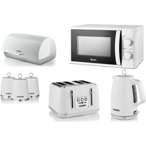 Swan Elegance White Kettle Toaster Microwave Breadbin Canisters Set Swan Elegance White Kettle Toaster Microwave Breadbin Canisters Set