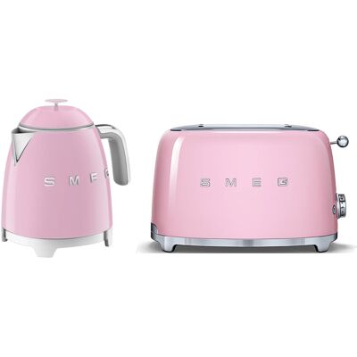 Smeg - 50's Style Retro Range Breakfast Set - Pastel Pink - 2-Slice Toaster Smeg - 50's Style Retro Range Breakfast Set - Pastel Pink - 2-Slice Toaster