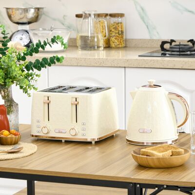 HOMCOM 1.7L Kettle and Toaster Set - Defrost Reheat - Beige HOMCOM 1.7L Kettle and Toaster Set - Defrost Reheat - Beige