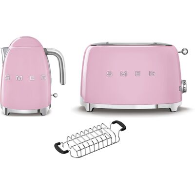 (Pink) Smeg KLF03 Kettle + TSF01 Toaster + TSBW01 Bun Warmer Bundle (Pink) Smeg KLF03 Kettle + TSF01 Toaster + TSBW01 Bun Warmer Bundle
