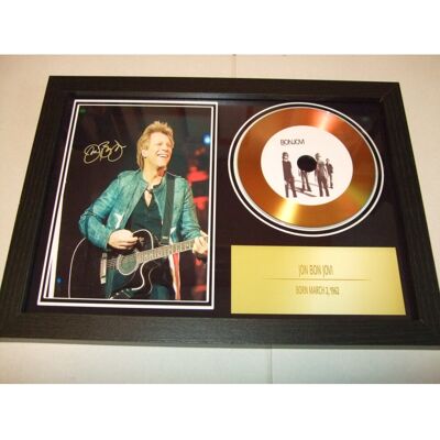 gold disc man Bon Jovi Framed Disc Display - Mini LP Vinyl Record, 12cm Grooved Autograph Repl gold disc man Bon Jovi Framed Disc Display - Mini LP Vinyl Record, 12cm Grooved Autograph Repl