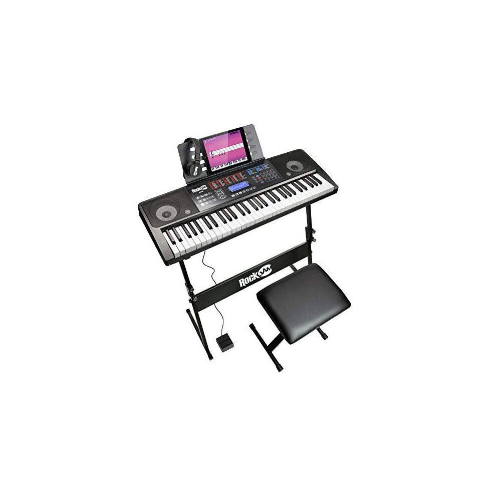 RockJam RJ761-SK 61 Keyboard Piano Kit 61 Key Digital Piano Keyboard Bench Keybo