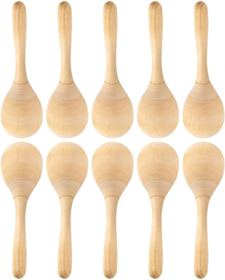 Exogio 10Pcs Maracas Hand Percussion Rattles DIY Wood Maracas with Crisp Blow Sound for