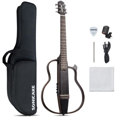 SONICAKE QGT-01 Electric Travel Guitar, Portable Solid Mahogany Body A SONICAKE QGT-01 Electric Travel Guitar, Portable Solid Mahogany Body A