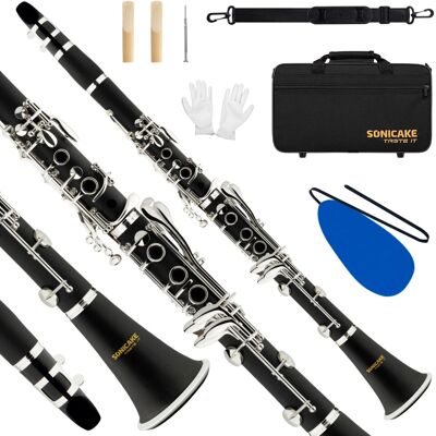 SONICAKE B Flat Clarinet for Beginners, Upgraded Ebonite Bb Clarinet S SONICAKE B Flat Clarinet for Beginners, Upgraded Ebonite Bb Clarinet S