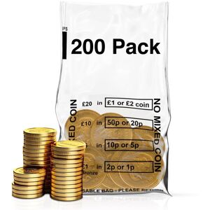 Swoosh Media Swoosh CB-50 Pack of 200 Clear Coin Bags for UK Banking - No Mixed Coins, Reusab Swoosh Media Swoosh CB-50 Pack of 200 Clear Coin Bags for UK Banking - No Mixed Coins, Reusab