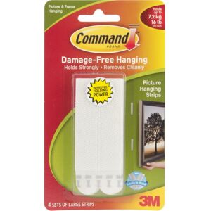3M Command Large White Picture Hanging Strips, 4-Pack, Damage-Free, Holds Frames 3M Command Large White Picture Hanging Strips, 4-Pack, Damage-Free, Holds Frames