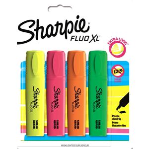 Sharpie Fluo XL Highlighter, Chisel Tip - Assorted Colours, Pack of 4 Sharpie Fluo XL Highlighter, Chisel Tip - Assorted Colours, Pack of 4