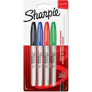 Sharpie Permanent Markers, Fine Tip, Assorted Standard Colours, 4 Pack Sharpie Permanent Markers, Fine Tip, Assorted Standard Colours, 4 Pack