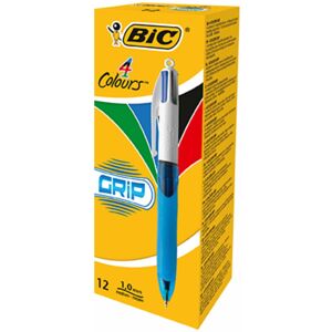 BIC 4 Colours Grip Ball Pens Medium Point (1.0 mm) - Box of 12 BIC 4 Colours Grip Ball Pens Medium Point (1.0 mm) - Box of 12