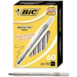 Bic GSM609-BK Round Stic Ballpoint Pen Black Ink Medium Point 1.0 mm 60 per Bic GSM609-BK Round Stic Ballpoint Pen Black Ink Medium Point 1.0 mm 60 per