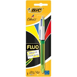 BIC 4 Colours Fluo Ballpoint Pen Black, Blue, Red and Fluorescent Yellow Ink Co BIC 4 Colours Fluo Ballpoint Pen Black, Blue, Red and Fluorescent Yellow Ink Co