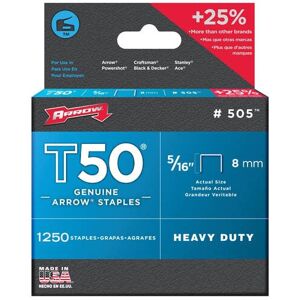 Arrow T50 Staples 5/16 in (8mm) - 1250 Pack A50524 Arrow T50 Staples 5/16 in (8mm) - 1250 Pack A50524