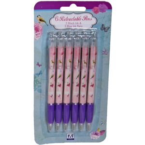 Unbranded 6 Pack Retractable Pens 3 Black 3 Blue Bird Flower Design Unbranded 6 Pack Retractable Pens 3 Black 3 Blue Bird Flower Design