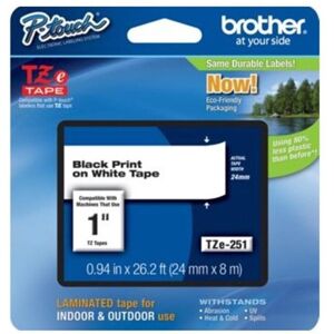 Brother TZES251 TZe Extra-Strength Adhesive Laminated Labeling Tape 1w Black o Brother TZES251 TZe Extra-Strength Adhesive Laminated Labeling Tape 1w Black o