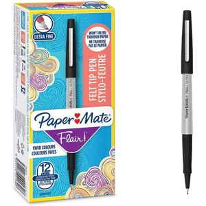 Paper Mate Flair Felt Tip Pens Ultra Fine Point (0.4mm) Black 12 Count Paper Mate Flair Felt Tip Pens Ultra Fine Point (0.4mm) Black 12 Count