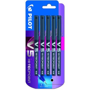 Pilot V5 0.5 mm Liquid Ink Rollerball Pen - Black (Pack of 5), 3131910541103 Pilot V5 0.5 mm Liquid Ink Rollerball Pen - Black (Pack of 5), 3131910541103