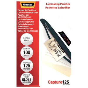 (125 Micron) Fellowes Laminating Pouches 100pk (54x86mm) (125 Micron) Fellowes Laminating Pouches 100pk (54x86mm)