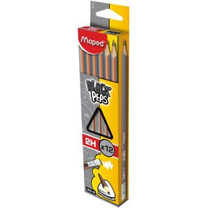 Maped Black Peps 2H Pencils with Erasers, 12-Count - Ergonomic Triangular Barrel Maped Black Peps 2H Pencils with Erasers, 12-Count - Ergonomic Triangular Barrel