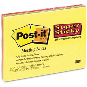 3M Super Sticky Large Format Notes 8x6 Four Colors Four 45-Sheet Pads/pk 3M Super Sticky Large Format Notes 8x6 Four Colors Four 45-Sheet Pads/pk