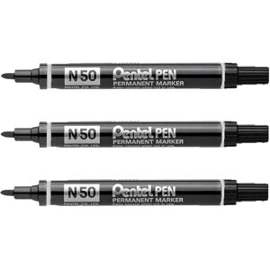 Pentel N50 Permanent Marker Pen - Bullet Nib - Black Ink - Pack of 3 Pentel N50 Permanent Marker Pen - Bullet Nib - Black Ink - Pack of 3