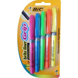 Bic GBLP51ASST Brite Liner Grip Highlighter Chisel Tip Five Fluorescent Colors Bic GBLP51ASST Brite Liner Grip Highlighter Chisel Tip Five Fluorescent Colors