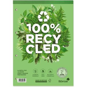 Silvine A4 Premium Recycled Refill Pad Lined with Margin,White, 120 Pages of 100 Silvine A4 Premium Recycled Refill Pad Lined with Margin,White, 120 Pages of 100