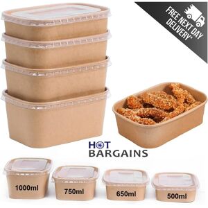 HOT BARGAINS (500 ml, 50) Kraft Paper Disposable Container with Plastic Lids High Quality Tak HOT BARGAINS (500 ml, 50) Kraft Paper Disposable Container with Plastic Lids High Quality Tak