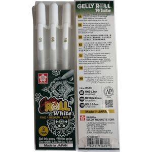 Sakura Gelly Roll pen White assorted sizes, Fine / Medium/ Bold - 3 pen set (Whi Sakura Gelly Roll pen White assorted sizes, Fine / Medium/ Bold - 3 pen set (Whi