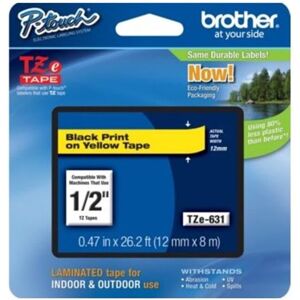 Brother TZe Standard Adhesive Laminated Labeling Tape 1/2w Black on Yellow Brother TZe Standard Adhesive Laminated Labeling Tape 1/2w Black on Yellow