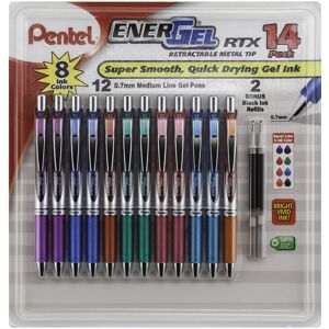 Pentel EnerGel RTX Retractable Metal Tip Pen 0.7mm 12 Assorted Colors with 2 R Pentel EnerGel RTX Retractable Metal Tip Pen 0.7mm 12 Assorted Colors with 2 R