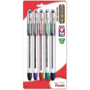 Pentel R.S.V.P. Ballpoint Pen Medium Line Assorted Ink 5 Pack (BK91 Pentel R.S.V.P. Ballpoint Pen Medium Line Assorted Ink 5 Pack (BK91