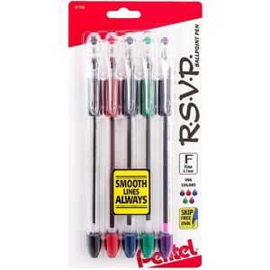 Pentel RSVP Ballpoint Pen Fine Line 07mm Assorted Ink Clear Barrel 5 Pack B Pentel RSVP Ballpoint Pen Fine Line 07mm Assorted Ink Clear Barrel 5 Pack B