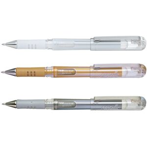 Pentel Hybrid Gel Grip DX K230 Pack of 3/3 Rollerball Gel Pens Metallic Gold and Pentel Hybrid Gel Grip DX K230 Pack of 3/3 Rollerball Gel Pens Metallic Gold and
