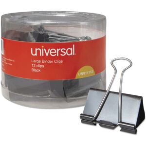 Universal Binder Clips with Storage Tub Large Black/Silver 12/Pack Universal Binder Clips with Storage Tub Large Black/Silver 12/Pack