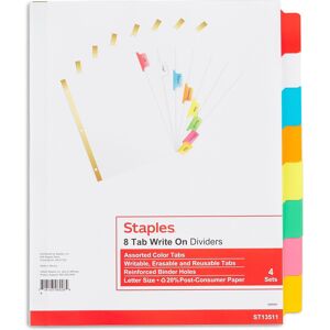 Staples 477150 Big Tab Write-On Paper Dividers 8-Tab Multicolor 4/Pk (13511/2317 Staples 477150 Big Tab Write-On Paper Dividers 8-Tab Multicolor 4/Pk (13511/2317