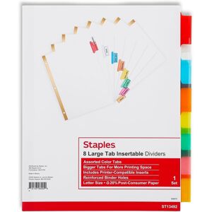 Staples 462754 Big Tab Insertable Paper Dividers 8-Tab Multicolor (13492/11123) Staples 462754 Big Tab Insertable Paper Dividers 8-Tab Multicolor (13492/11123)