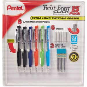Pentel Twist-Erase Click Mechanical Pencil Set - 6 Mechanical Pencils 6 Extra E Pentel Twist-Erase Click Mechanical Pencil Set - 6 Mechanical Pencils 6 Extra E