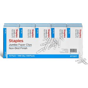Staples 472514 Jumbo Paper Clips Nonskid 10/Pack with 100/Box (A7026606/72577) Staples 472514 Jumbo Paper Clips Nonskid 10/Pack with 100/Box (A7026606/72577)