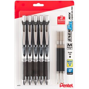Pentel EnerGel Liquid Gel Ink Pens 0.7 mm - Pack of 5 Black Deluxe RTX Pens with Pentel EnerGel Liquid Gel Ink Pens 0.7 mm - Pack of 5 Black Deluxe RTX Pens with