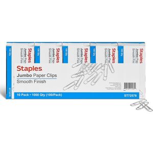 Staples 472506 Smooth Paper Clips Jumbo 100/Box 10 Boxes/Pack (A7026605/72578) Staples 472506 Smooth Paper Clips Jumbo 100/Box 10 Boxes/Pack (A7026605/72578)
