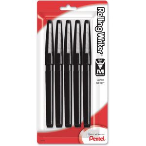 Pentel Rolling Writer Roller Ball Pen Medium Line Black Ink Pack of 5 (R100BP Pentel Rolling Writer Roller Ball Pen Medium Line Black Ink Pack of 5 (R100BP