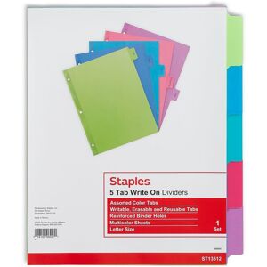 Staples 486272 Large Tabs Write & Erase Paper Dividers 5-Tab Multicolor Staples 486272 Large Tabs Write & Erase Paper Dividers 5-Tab Multicolor