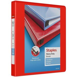 Staples 82694 Heavy Duty 1-Inch 3-Ring View Binder Red (24669) Staples 82694 Heavy Duty 1-Inch 3-Ring View Binder Red (24669)
