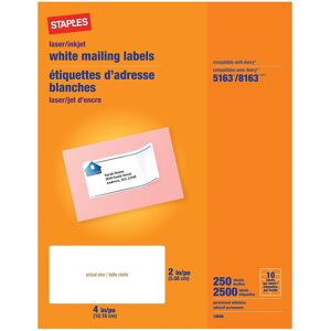 Staples 489565 Laser/Inkjet Shipping Labels 2-Inch x 4-Inch White 10 Labels/Shee Staples 489565 Laser/Inkjet Shipping Labels 2-Inch x 4-Inch White 10 Labels/Shee
