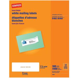 Staples 479878 Laser/Inkjet Address Labels 1 1/3-Inch x 4-Inch White 14 Labels/S Staples 479878 Laser/Inkjet Address Labels 1 1/3-Inch x 4-Inch White 14 Labels/S
