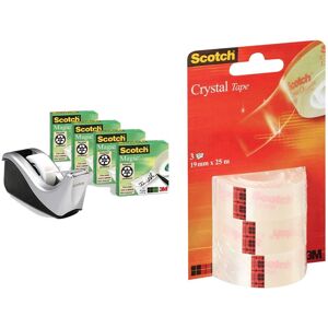 Scotch Dispenser in Silver with 4 Rolls of Scotch Magic Tape 19mm x 33m & Crysta Scotch Dispenser in Silver with 4 Rolls of Scotch Magic Tape 19mm x 33m & Crysta
