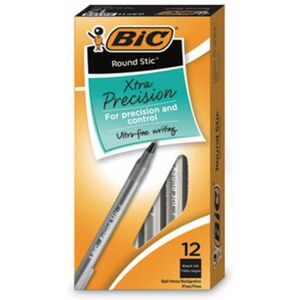 BIC Round Stic Xtra Precision Ballpoint Pen Fine Point (0.8mm) Black 12-Count BIC Round Stic Xtra Precision Ballpoint Pen Fine Point (0.8mm) Black 12-Count