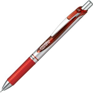 Pentel Energel Knock Ballpoint Pen 0.5mm Needle Tip Red Ink Silver Body with Pentel Energel Knock Ballpoint Pen 0.5mm Needle Tip Red Ink Silver Body with